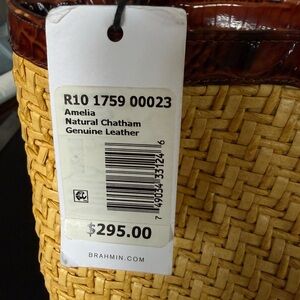 Brahmin Amelia woven leather tote in natural yellow with brown trim